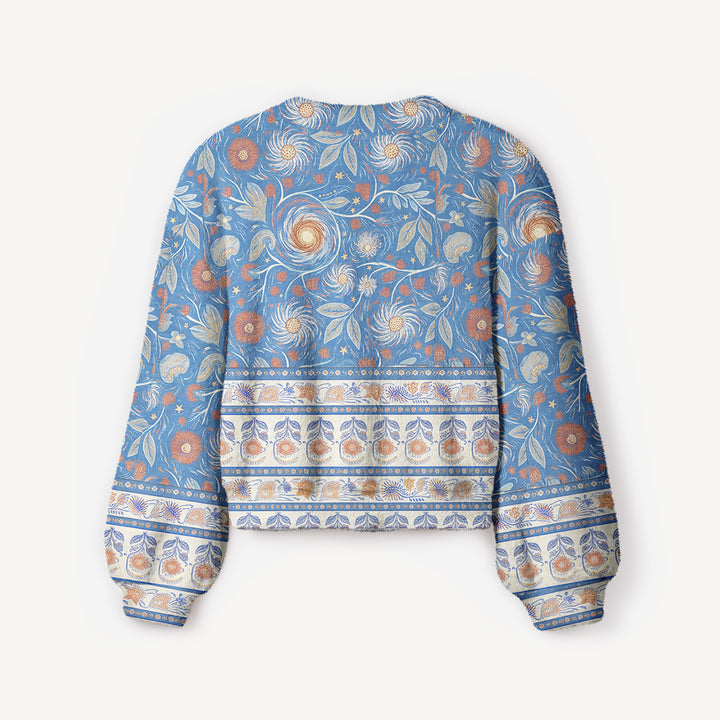 Cardigan lavorato a maglia, stile boho, con motivo floreale «Starry Night Swirl»