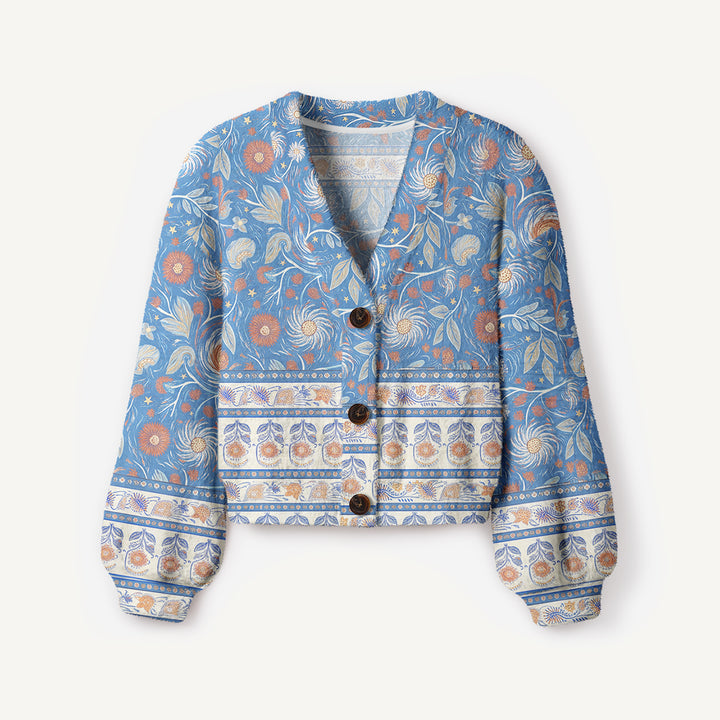 Cardigan lavorato a maglia, stile boho, con motivo floreale «Starry Night Swirl»