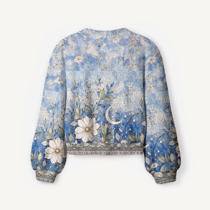 Cardigan lavorato a maglia con motivo floreale «Midnight Moon»