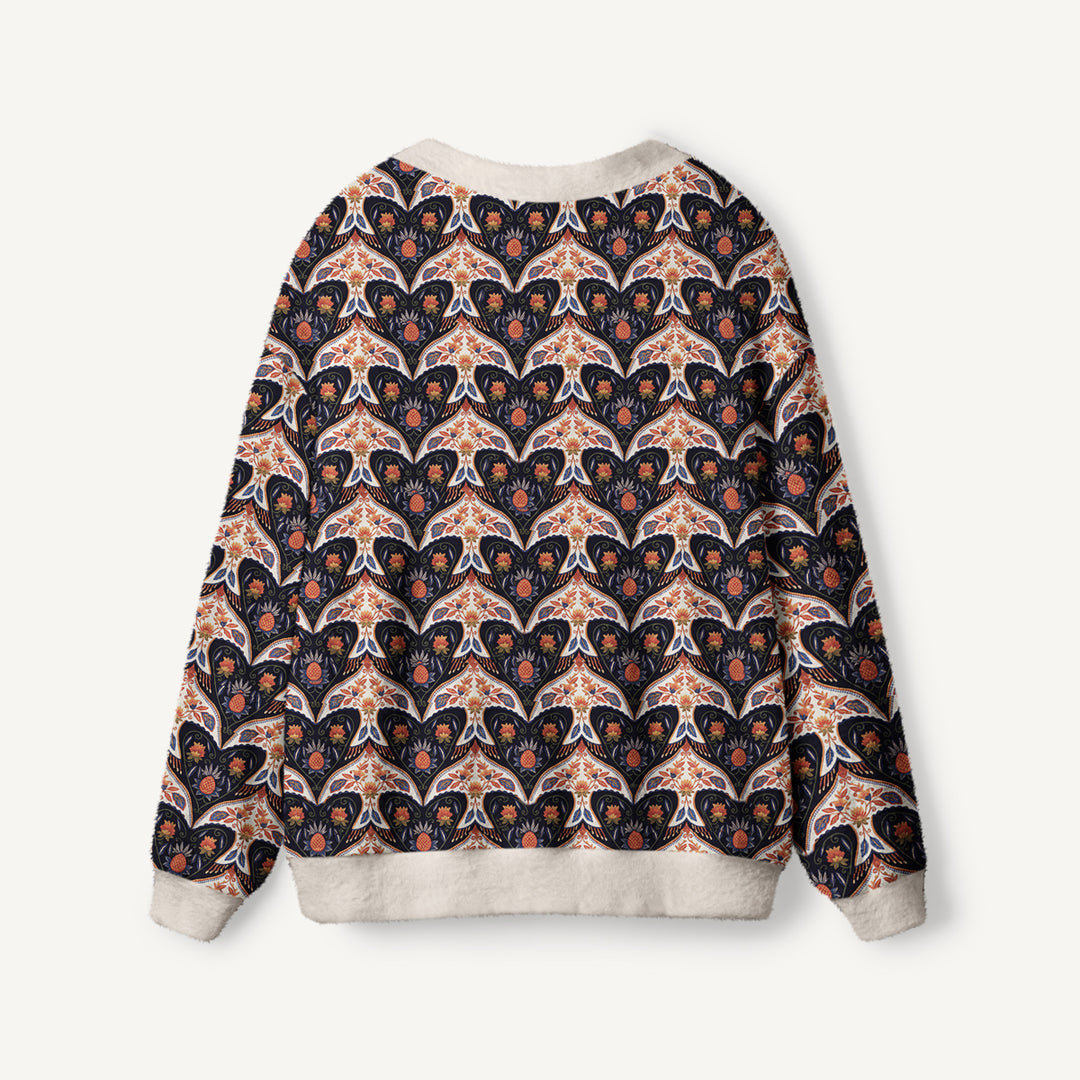 Cardigan lavorato a maglia con motivo geometrico floreale vintage