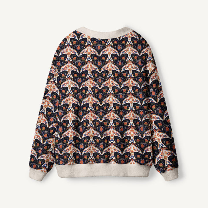 Cardigan lavorato a maglia con motivo geometrico floreale vintage