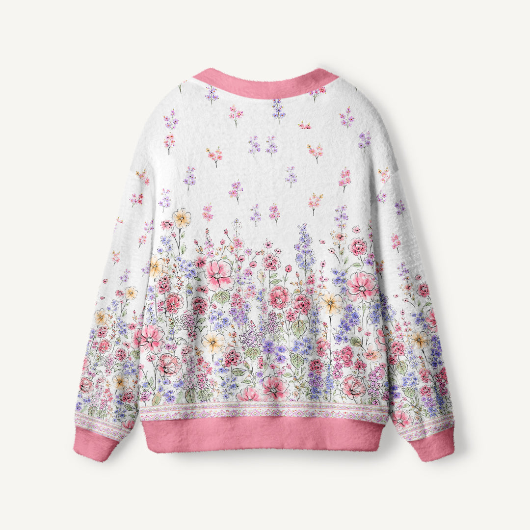 Cardigan lavorato a maglia con motivo a fiori selvatici