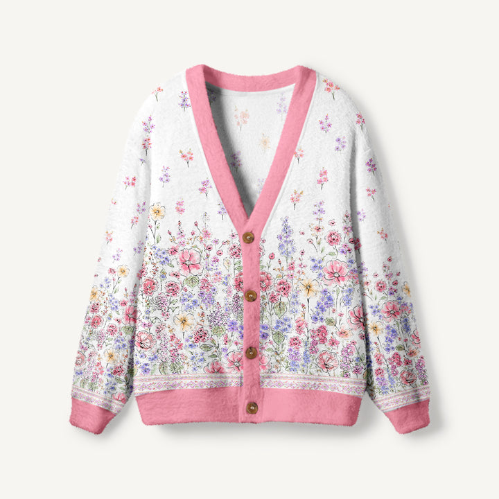 Cardigan lavorato a maglia con motivo a fiori selvatici
