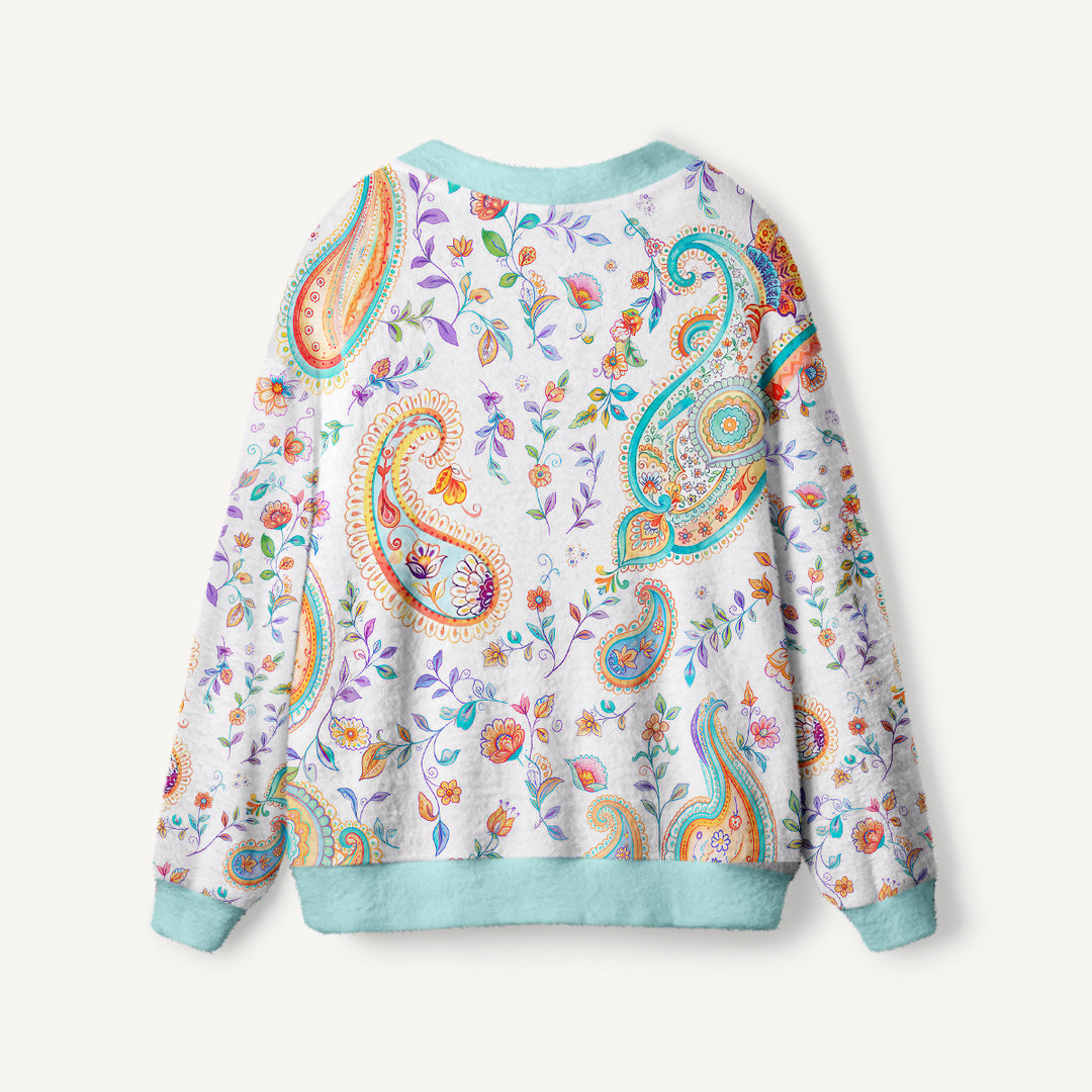 Cardigan lavorato a maglia con motivi boho, paisley, floreali e botanici