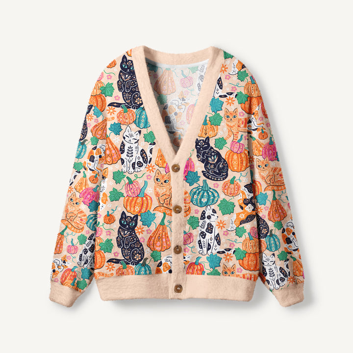 Cardigan lavorato a maglia con motivi floreali «Gatto nero d&