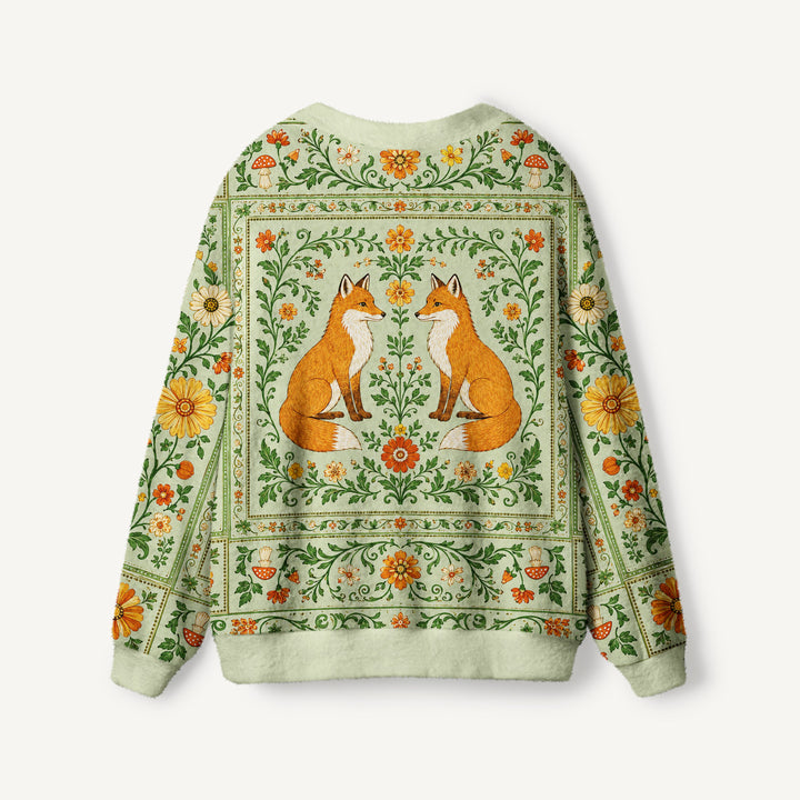 Cardigan lavorato a maglia verde salvia “Volpi della giungla”