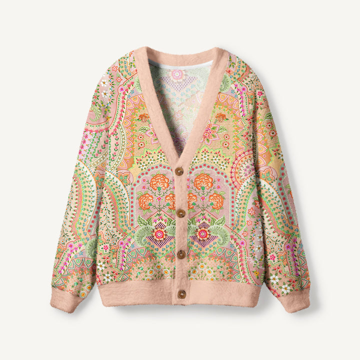 Cardigan lavorato a maglia Stampa boho botanica con motivo paisley
