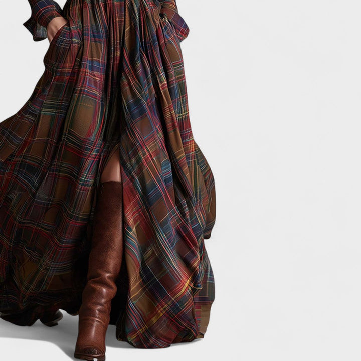 Clara | Maxi abito con cintura e motivo tartan