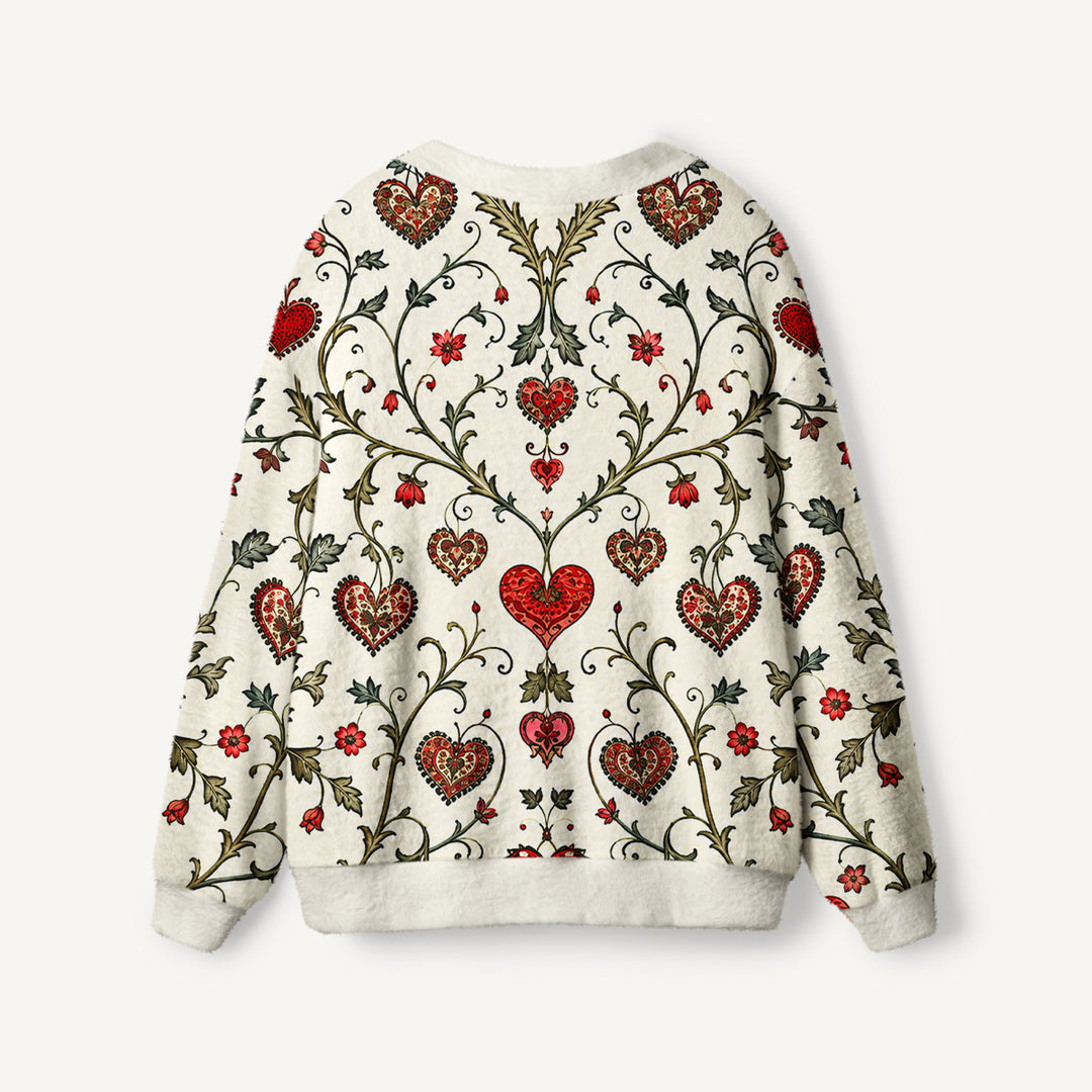 Cardigan lavorato a maglia vintage con romantico motivo a cuori