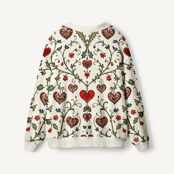 Cardigan lavorato a maglia vintage con romantico motivo a cuori