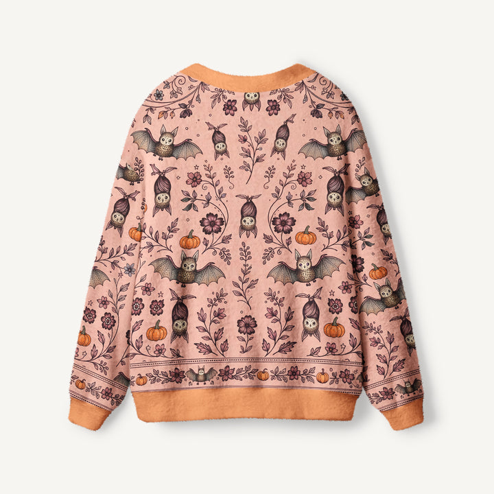 Cardigan lavorato a maglia floreali di Halloween con pipistrelli e zucche