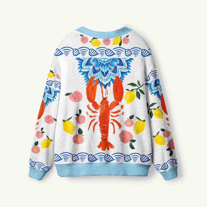 Cardigan lavorato a maglia con aragoste e limoni