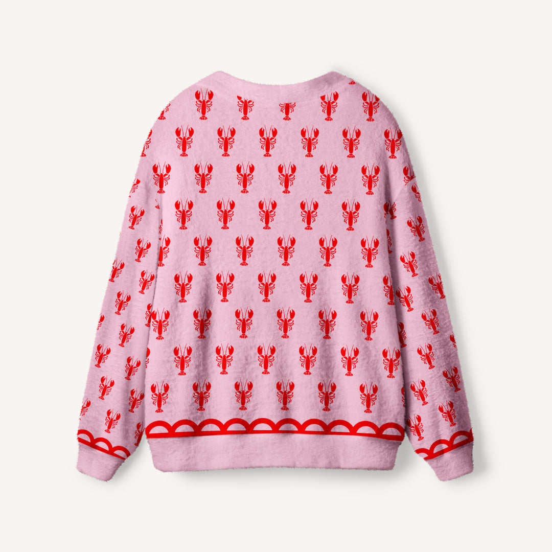 Cardigan lavorato a maglia con aragoste rosa