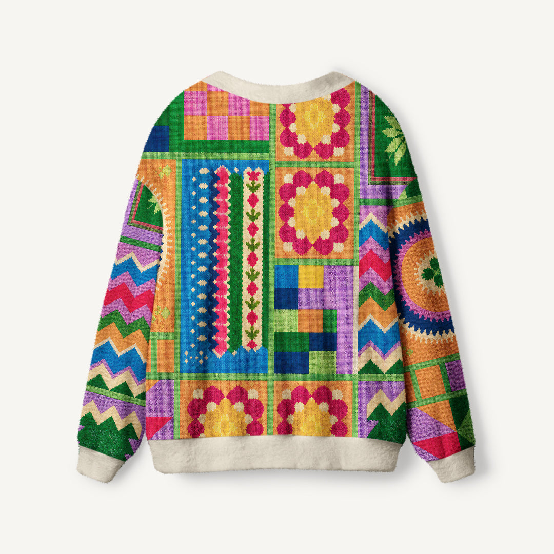 Cardigan lavorato a maglia Stampa patchwork geometrica colorata