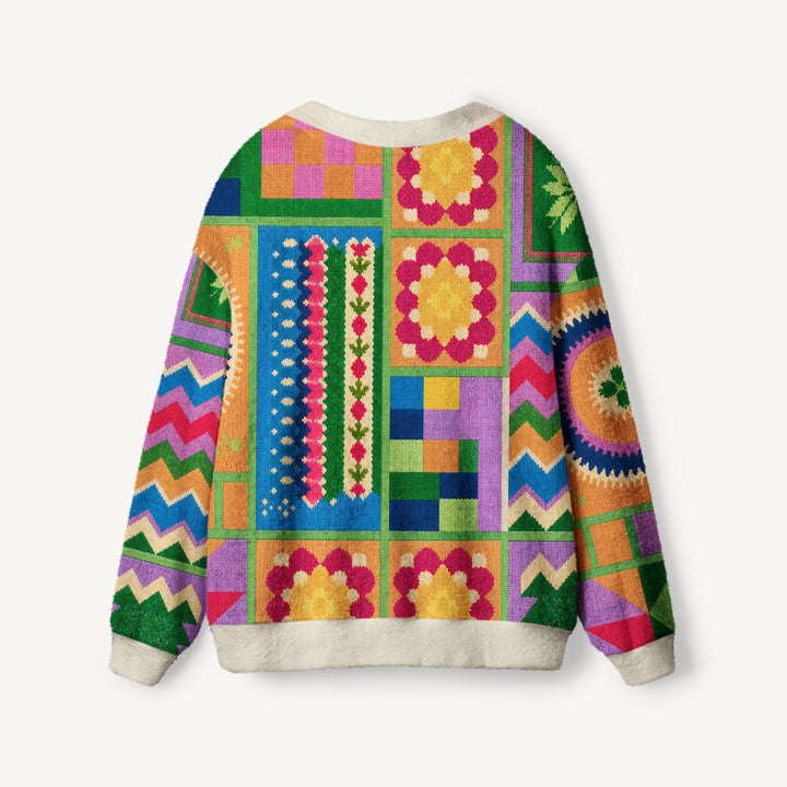 Cardigan lavorato a maglia Stampa patchwork geometrica colorata