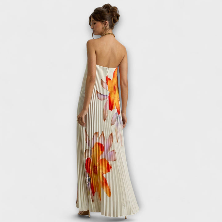 Michelle - Abito Maxi Sweetheart in Stampa Floreale Arancione