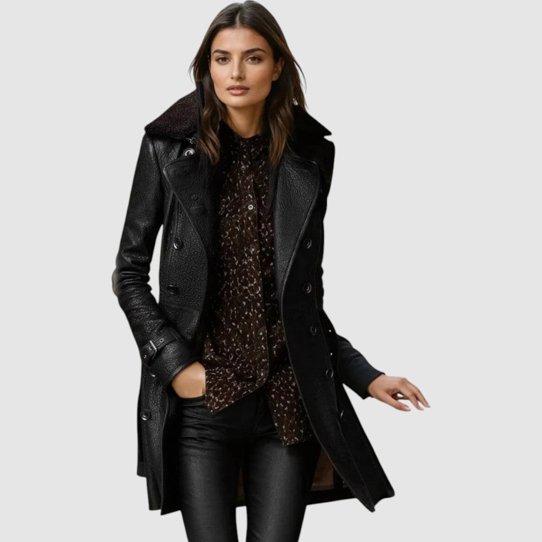 Laura - Elegante cappotto in pelle 3/4