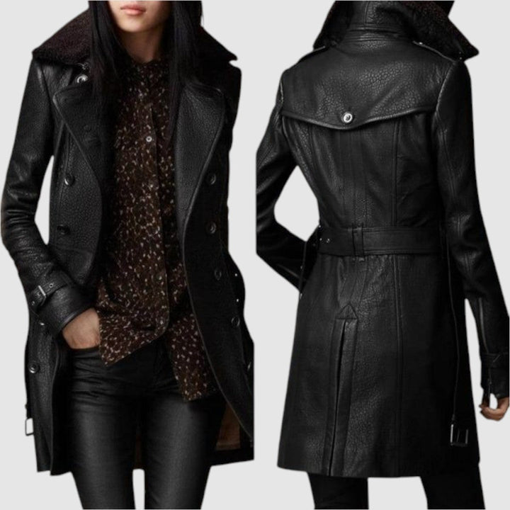 Laura - Elegante cappotto in pelle 3/4