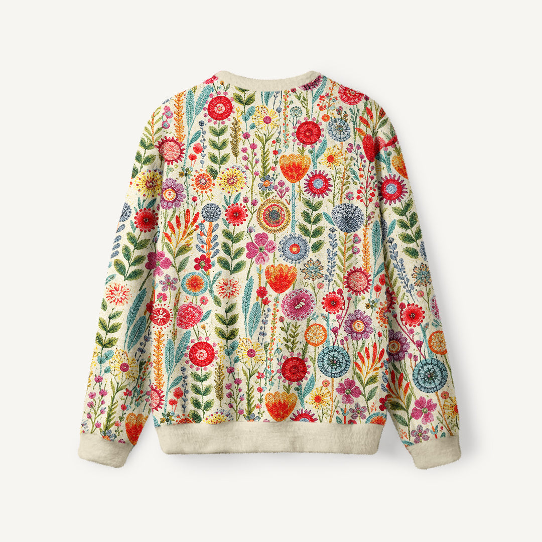Maglione a girocollo da giardino di campagna con fiori di campo colorati