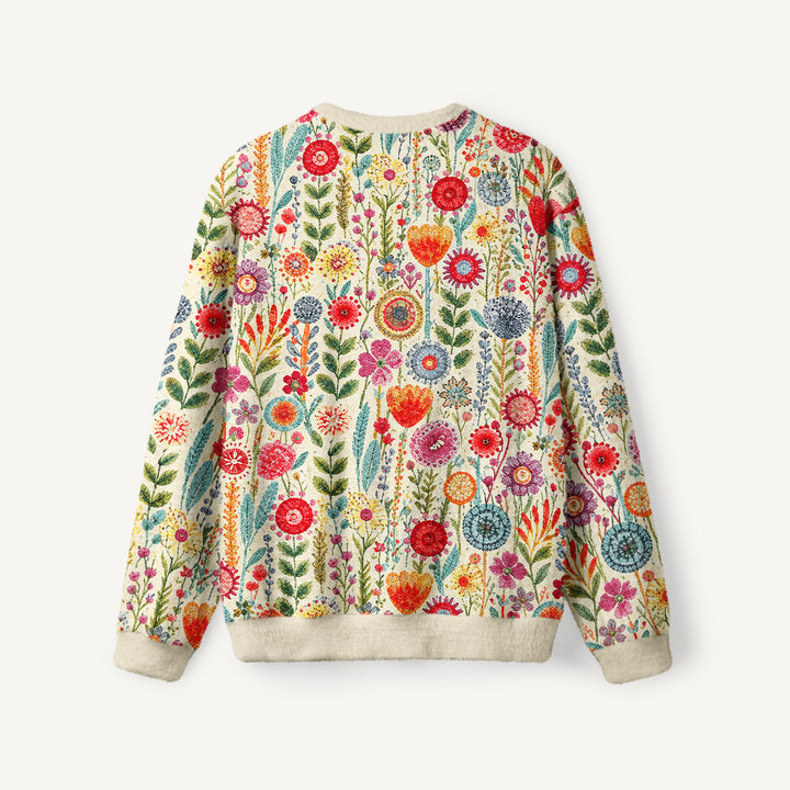 Maglione a girocollo da giardino di campagna con fiori di campo colorati