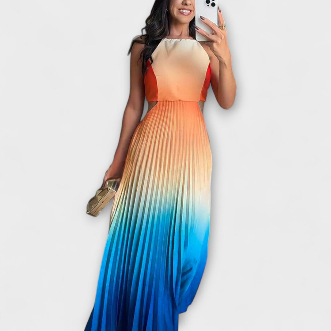 Haven – Vestito Maxi Elegante Senza Schiena con Gradienti e Pieghe Legate