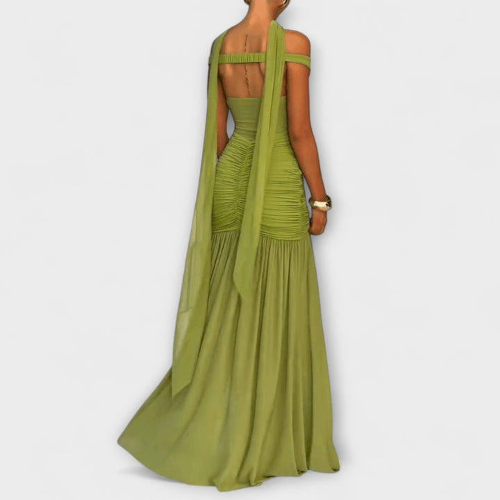 Nicole - Abito Maxi Verde Oliva con Scollatura a V