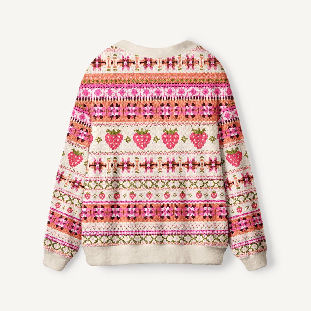 Cardigan lavorato a maglia Righe geometriche alla fragola