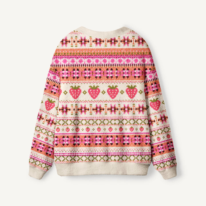 Cardigan lavorato a maglia Righe geometriche alla fragola