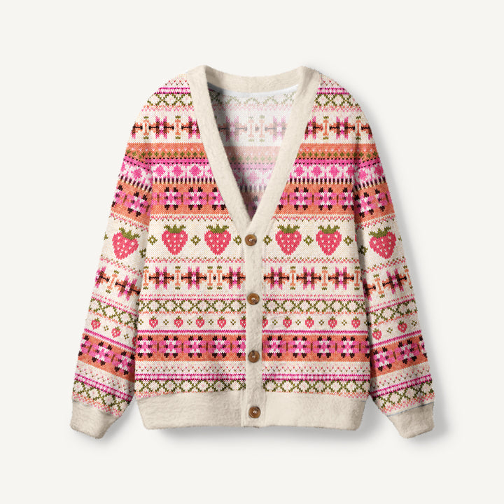 Cardigan lavorato a maglia Righe geometriche alla fragola