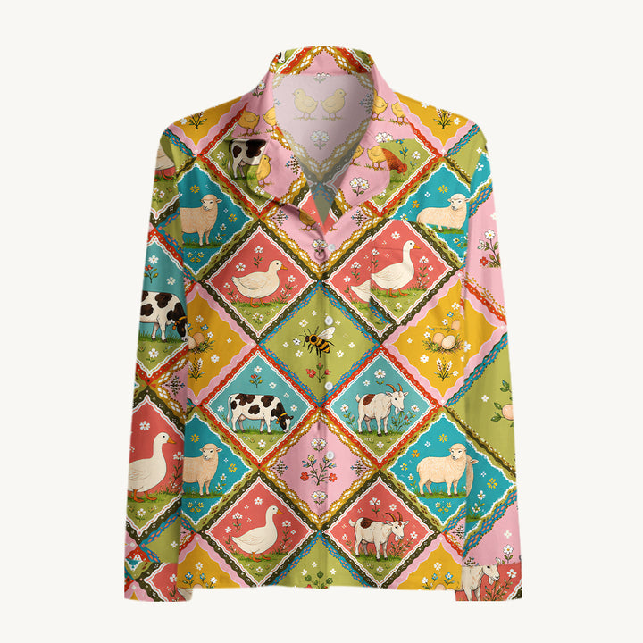 Set di pigiami a maniche lunghe con patchwork di animali della fattoria di campagna