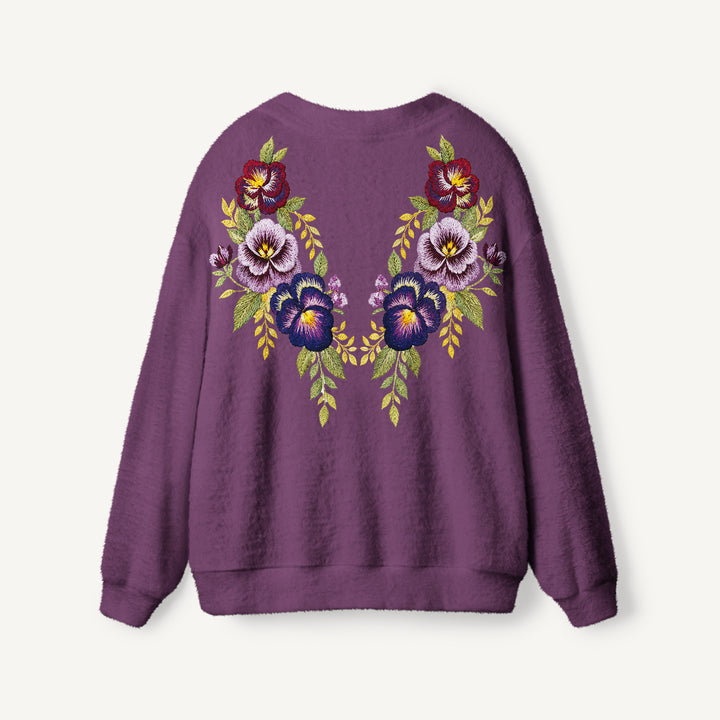 Cardigan lavorato a maglia Bouquet floreale vintage con viole del pensiero