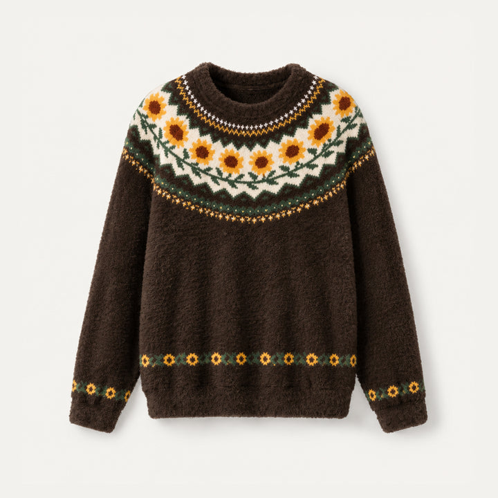 Maglione a girocollo con motivo a girasoli