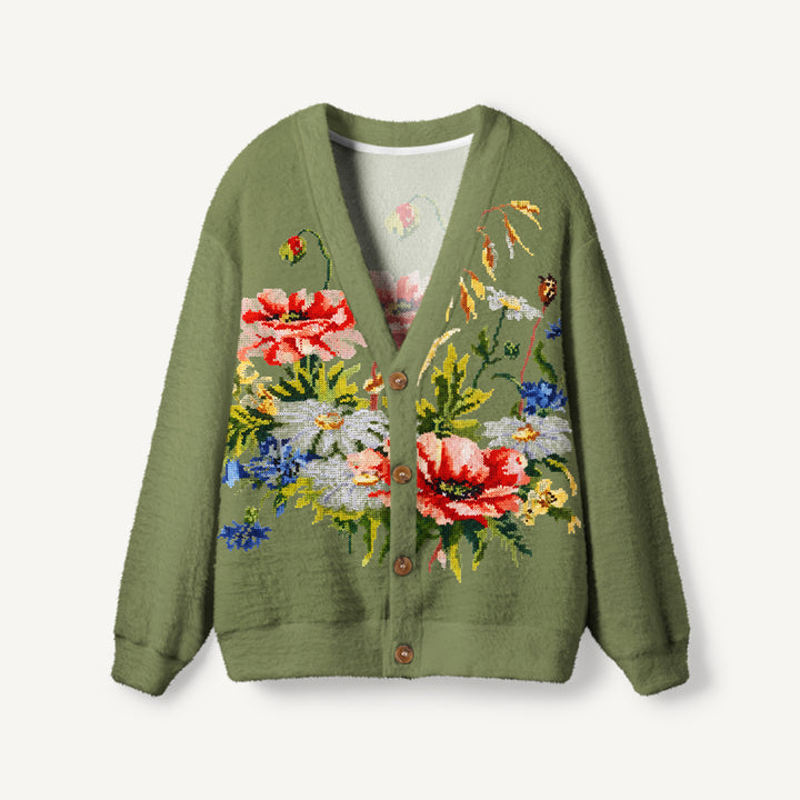 Cardigan lavorato a maglia Giardino botanico dei fiori selvatici