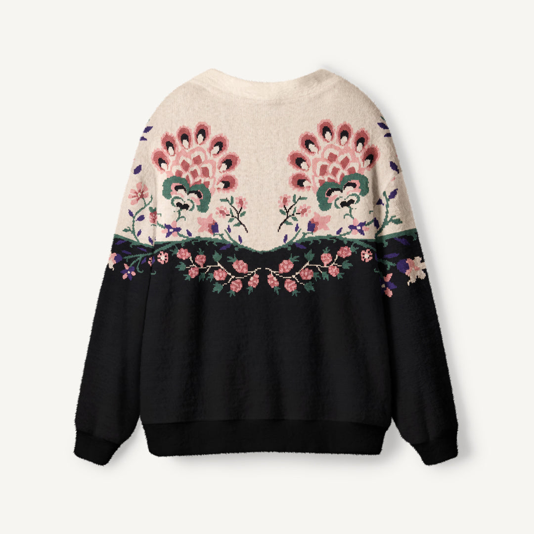 Cardigan lavorato a maglia con contrasto floreale romantico