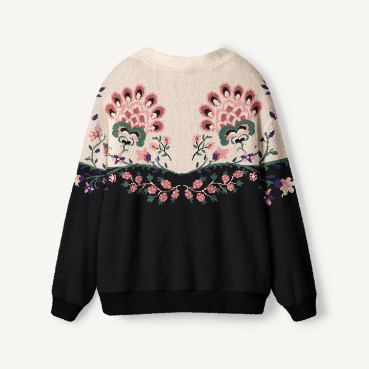 Cardigan lavorato a maglia con contrasto floreale romantico