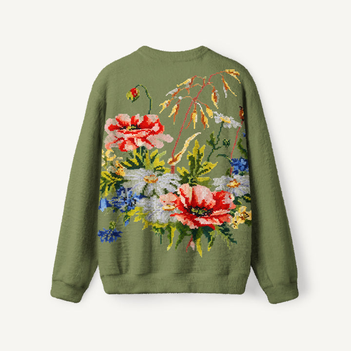 Maglione a girocollo con motivo di giardino di fiori selvatici