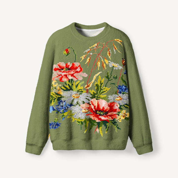 Maglione a girocollo con motivo di giardino di fiori selvatici
