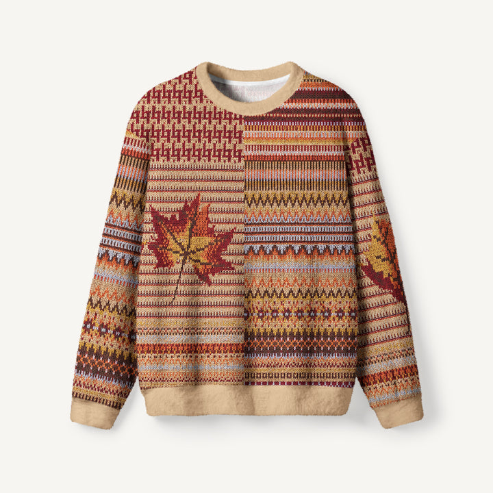 Maglione a girocollo con motivo patchwork autunnale a foglie d&