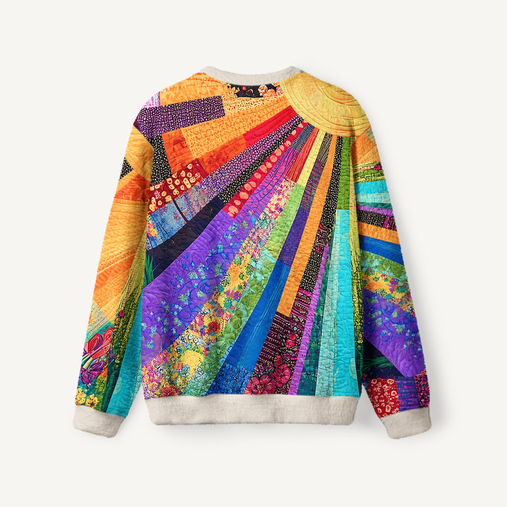 Maglione a girocollo con stampa patchwork a raggiera arcobaleno