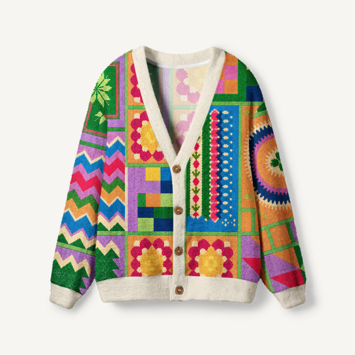 Cardigan lavorato a maglia Stampa patchwork geometrica colorata