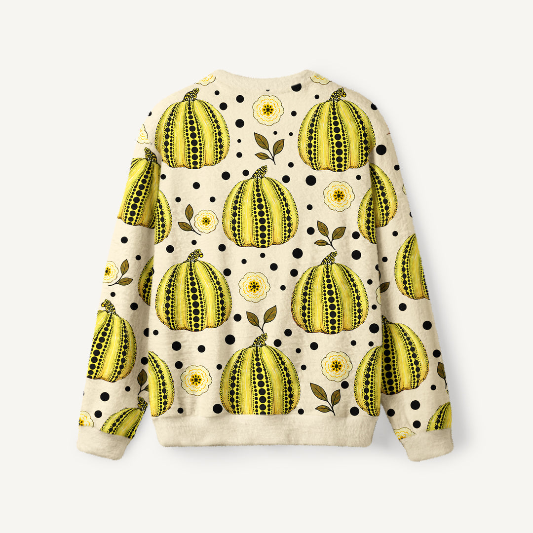 Maglione a girocollo con motivo floreale a zucche e pois gialli