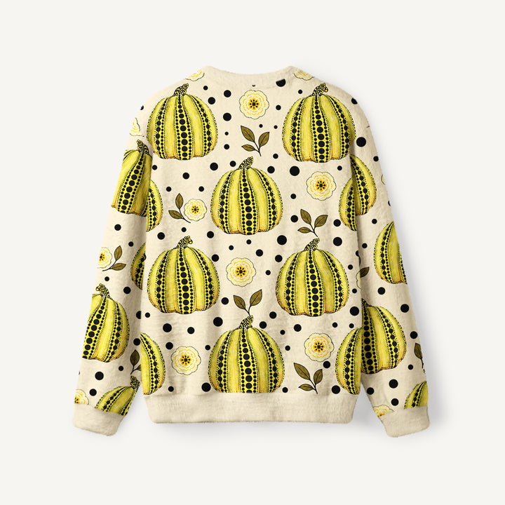 Maglione a girocollo con motivo floreale a zucche e pois gialli