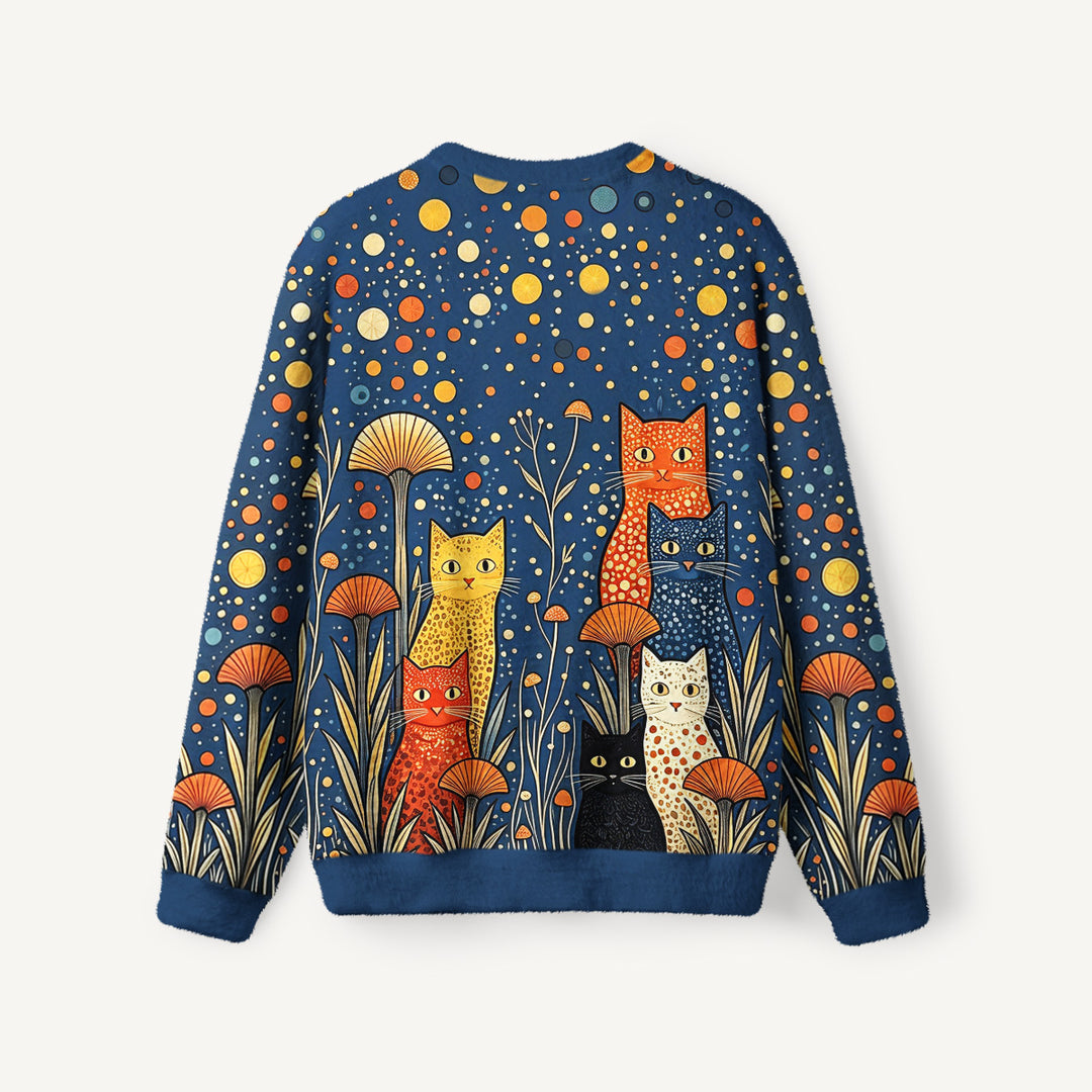 Maglione a girocollo con gatti a pois al chiaro di luna