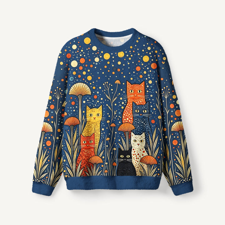 Maglione a girocollo con gatti a pois al chiaro di luna