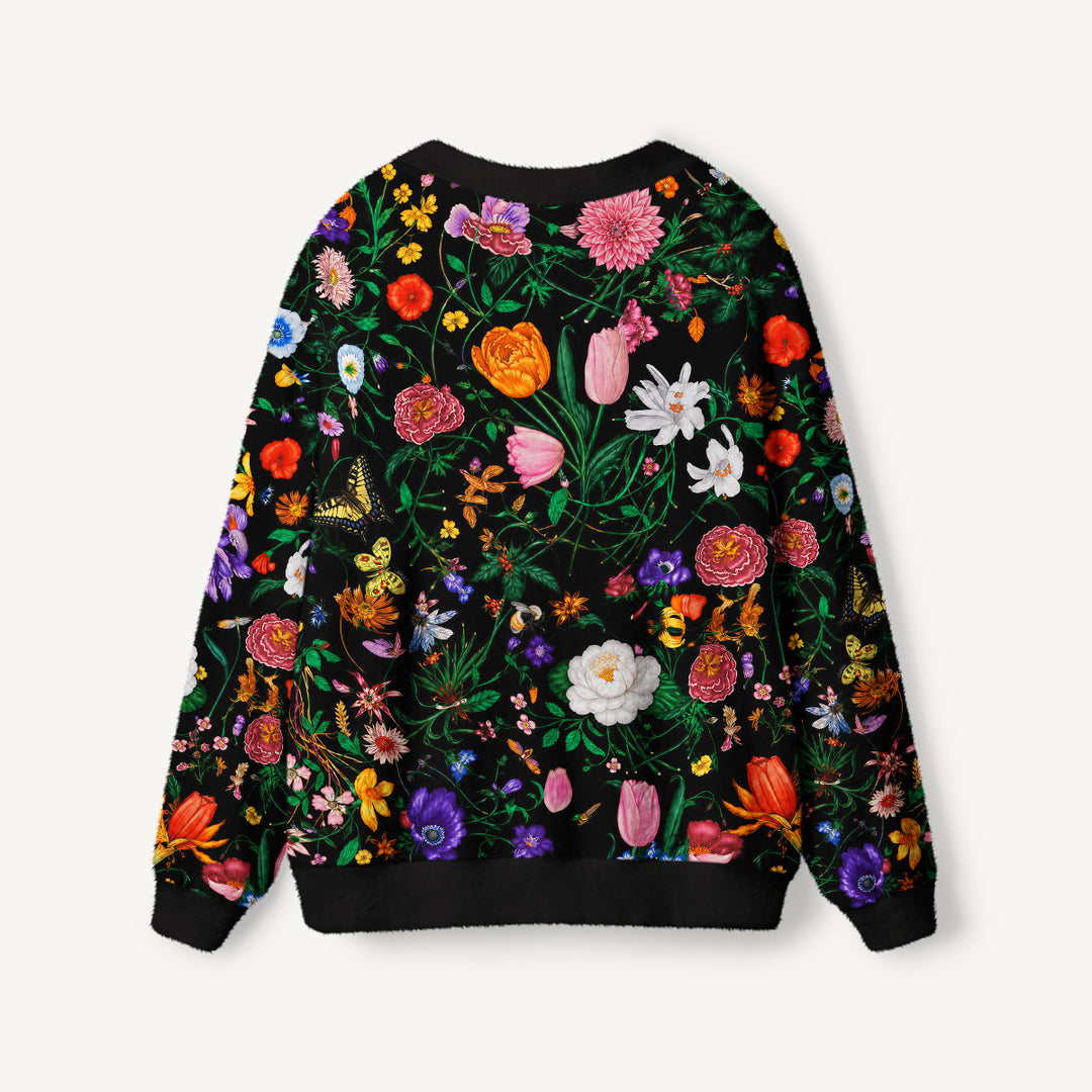 Cardigan lavorato a maglia Fiori selvatici e farfalle a mezzanotte