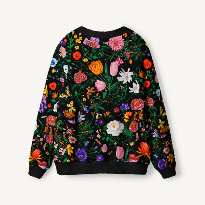 Cardigan lavorato a maglia Fiori selvatici e farfalle a mezzanotte