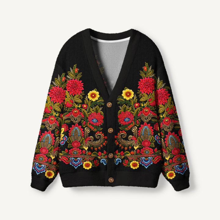 Cardigan lavorato a maglia Bordo floreale folk decorato