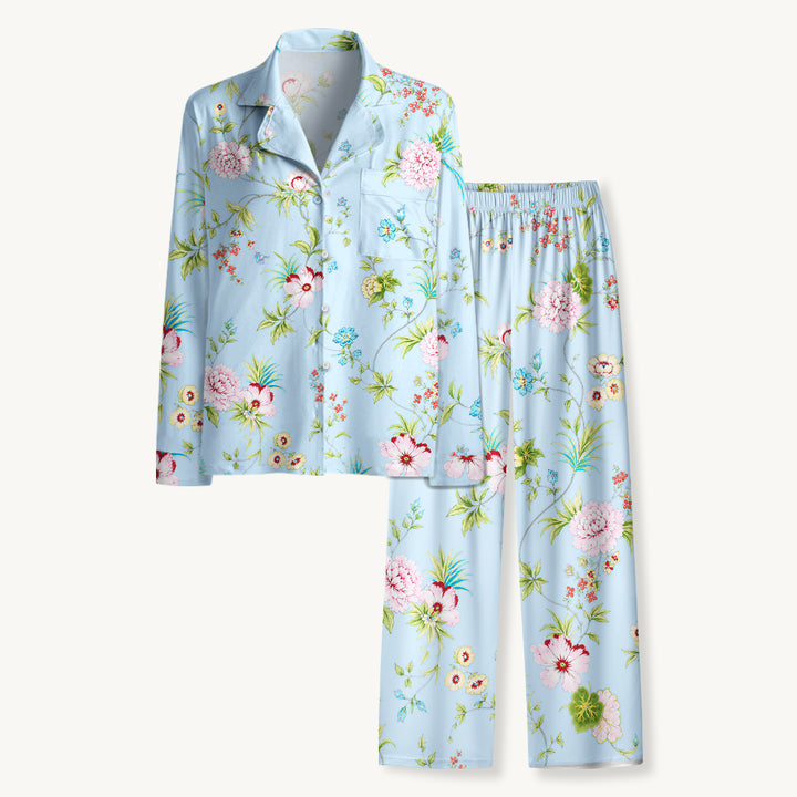 Set di pigiami a maniche lunghe con stampa floreale da giardino in colori pastello