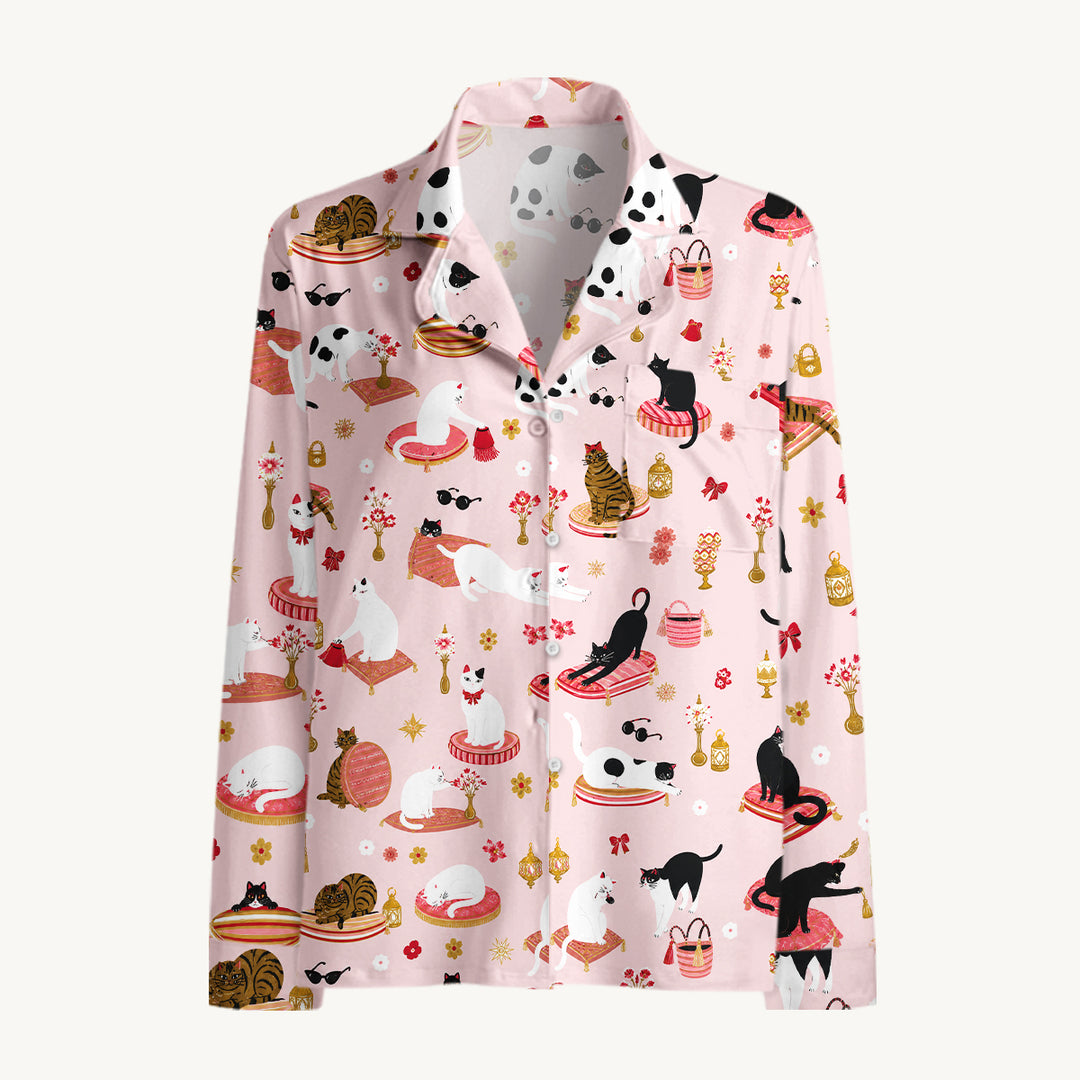 Set di pigiami a maniche lunghe con gatti fantasiosi
