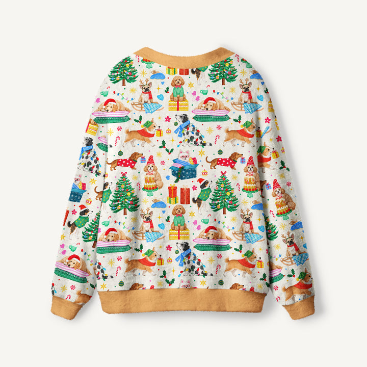 Cardigan lavorato a maglia Natalizi con Fantasia di Cani e Regali